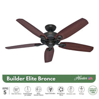 PACK X2 VENTILADOR DE TECHO HUNTER BUILDER ELITE BRONCE 52"