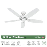 VENTILADOR DE TECHO HUNTER BUILDER ELITE BLANCO 52"