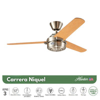 PACK X2 VENTILADOR DE TECHO HUNTER CARRERA NIQUEL 52"