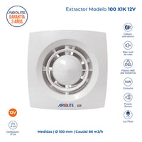 EXTRACTOR DE AIRE MODELO 100 X1K 12V