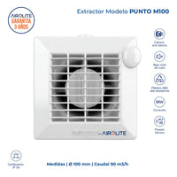 Extractor Aire 100mm Airolite Punto M100 Silencioso Blanco