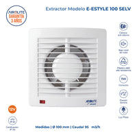 EXTRACTOR DE AIRE MODELO E-STYLE 100 SELV