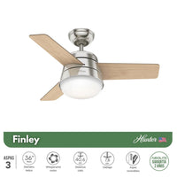PACK 2 VENTILADOR TECHO HUNTER FINLEY 36" SILENCIOSO NIQUEL