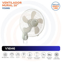VENTILADOR OSCILANTE MURAL 16  CON PIOLA V16M6 AIROLITE