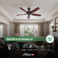 VENTILADOR DE TECHO HUNTER BUILDER ELITE BRONCE 52"