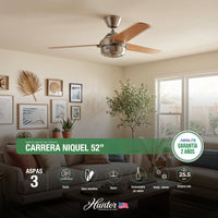 PACK X2 VENTILADOR DE TECHO HUNTER CARRERA NIQUEL 52"